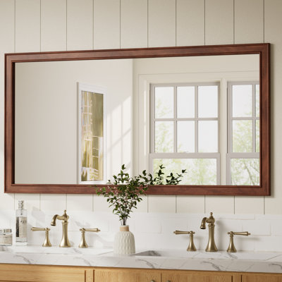 Rectangle Wall Mirror Bathroom Vanity Mirror with Solid Wood Frame, Tempered Glass