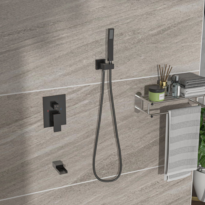 10" Square Shower System With Waterfall Spout - Oil Rubber Bronze 3 Function Shower, Rainfall & Handheld Valve For Assurance And Cleanliness Simple Installation Hygiene Protocol 10 Inch Tub