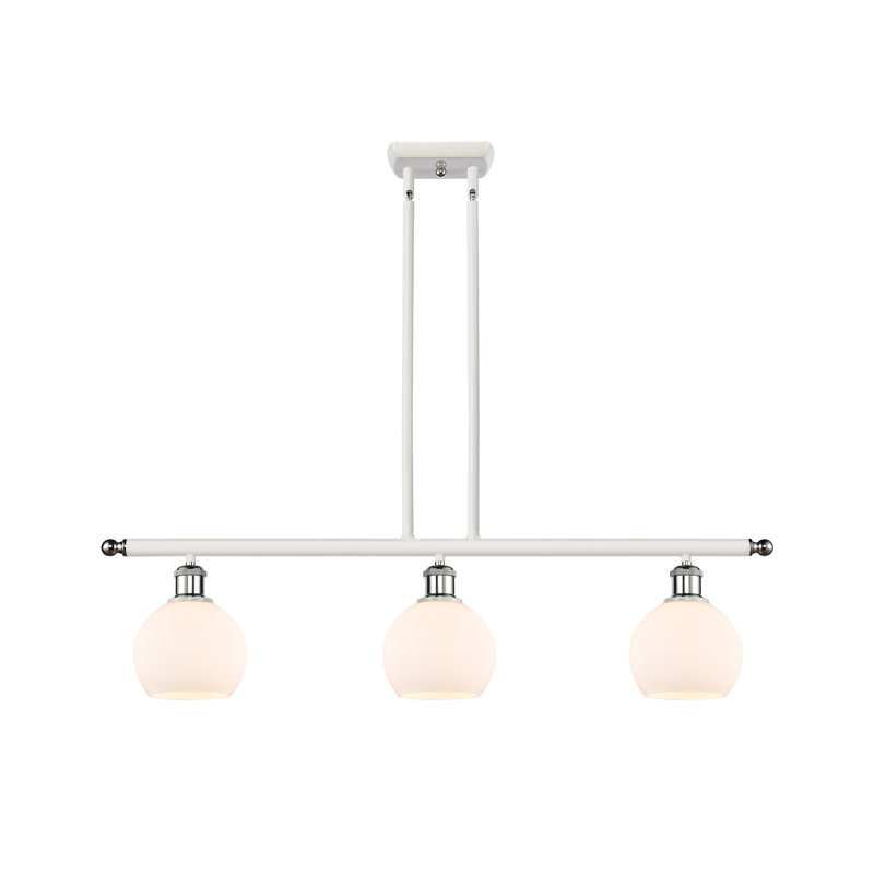Luminaire suspendu linéaire à 3 lumières pour îlot de cuisine Cindi, Blanc, Blanc / chrome poli