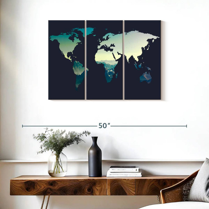 «World Map Canyon World Map» sur toile, reproduction de 3 pièces, H 38 po x l 24 po x P 1,25 po
