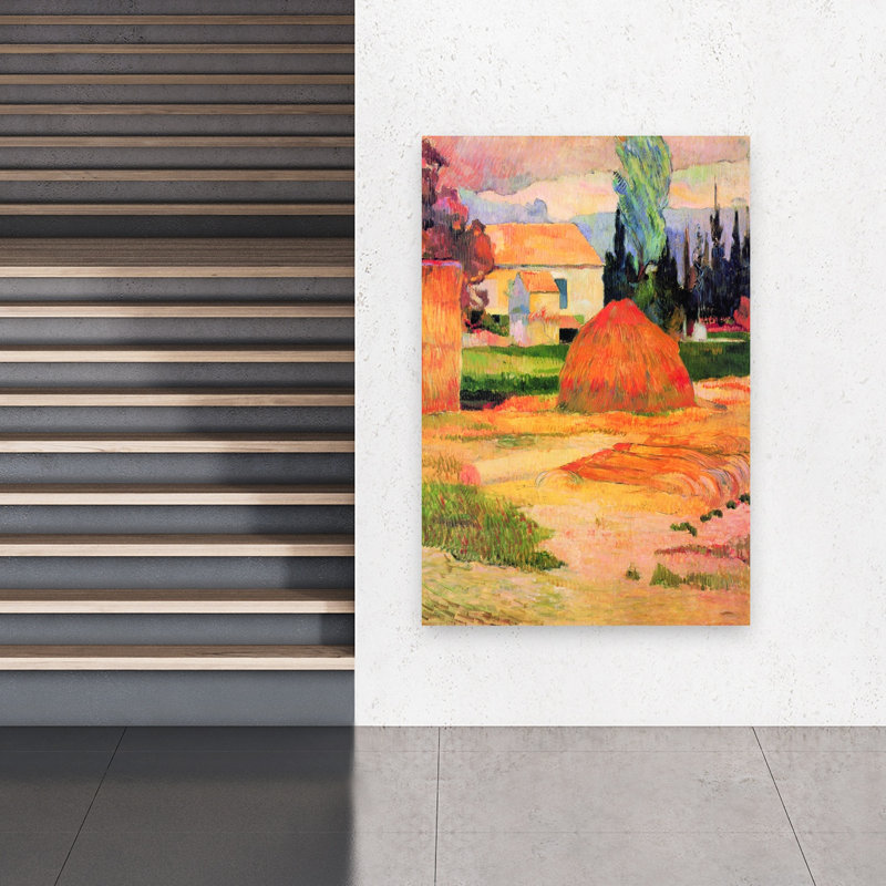 Haystack In Village Classic Colorful Abstract Landscape Summer Wall Art Print, 60" H x 40" W