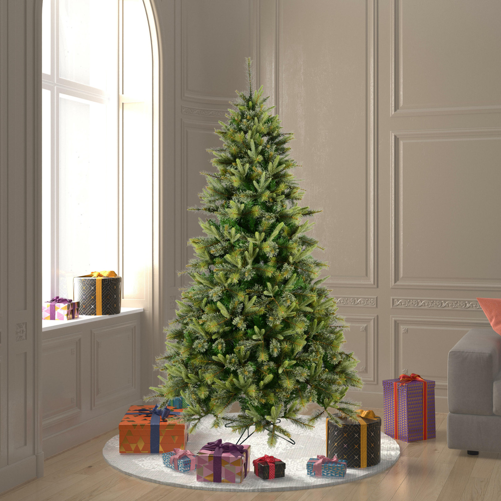 Green Pine Flocked Pre-Lit Pine Christmas Tree, 6.5' H, Unlit