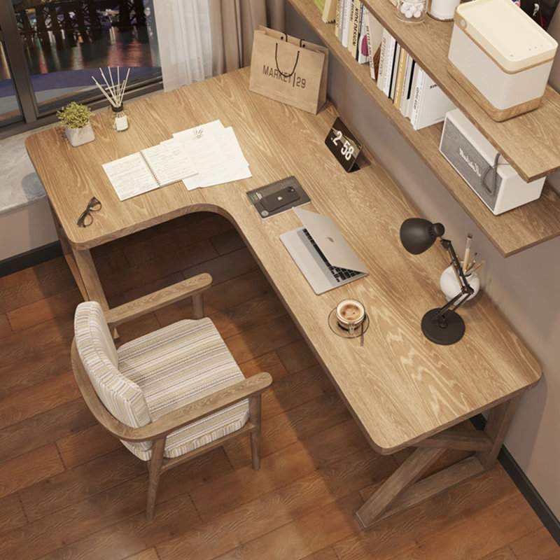 Bureau en bois massif en L Burlywood, Retour à gauche, H 29,53 po x l 62,99 po x P 39,37 po