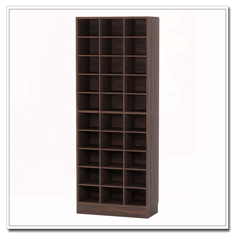25.6 Inches 10-Tier White Wooden Shoe Storage Cabinet, Modern 30-Cubby Wooden Shoe Rack Organizer, Espresso