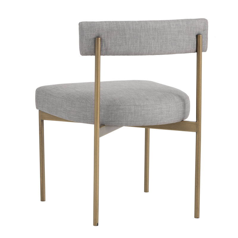 Seneca Upholstered Dining Chair, Dark Gray Performance Basketweave, Antique Brass
