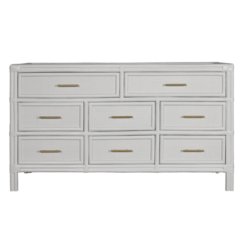Aruba 8 - Drawer Dresser, White/Gold