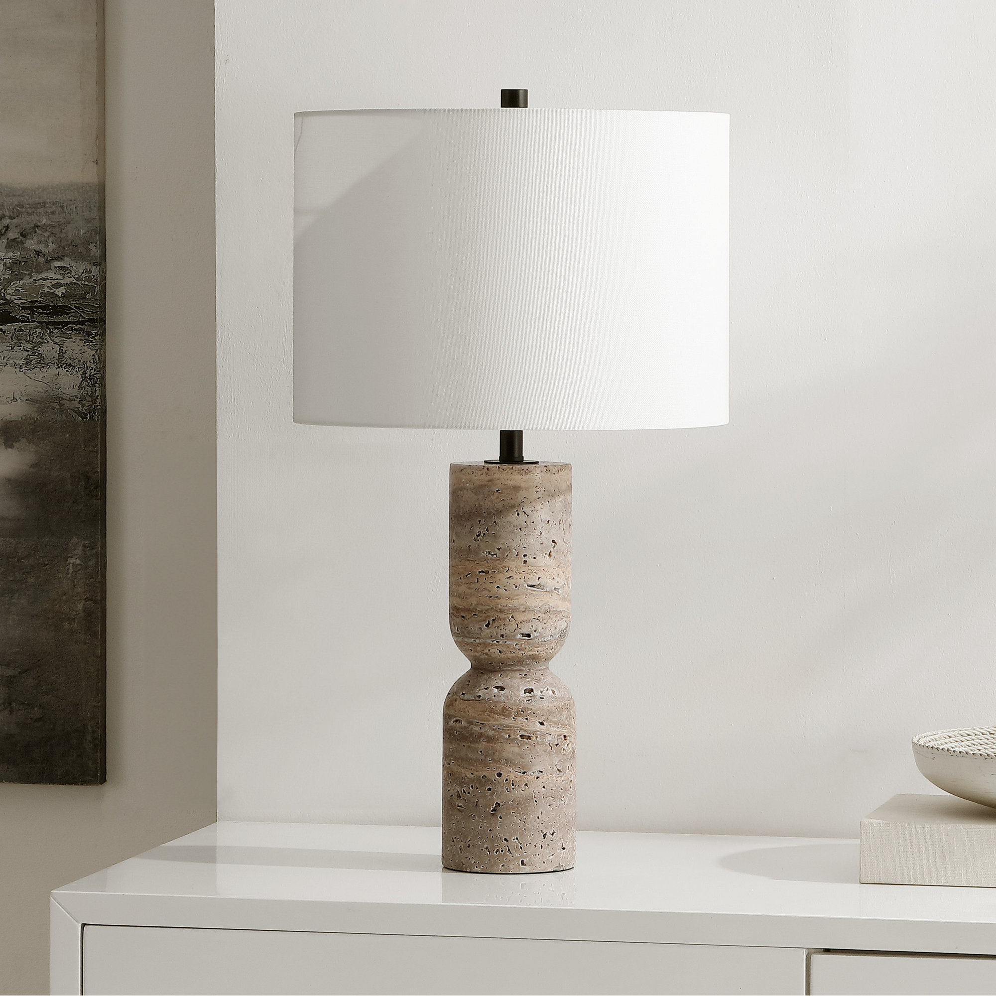 Jamia Travertine Table Lamp, Brown