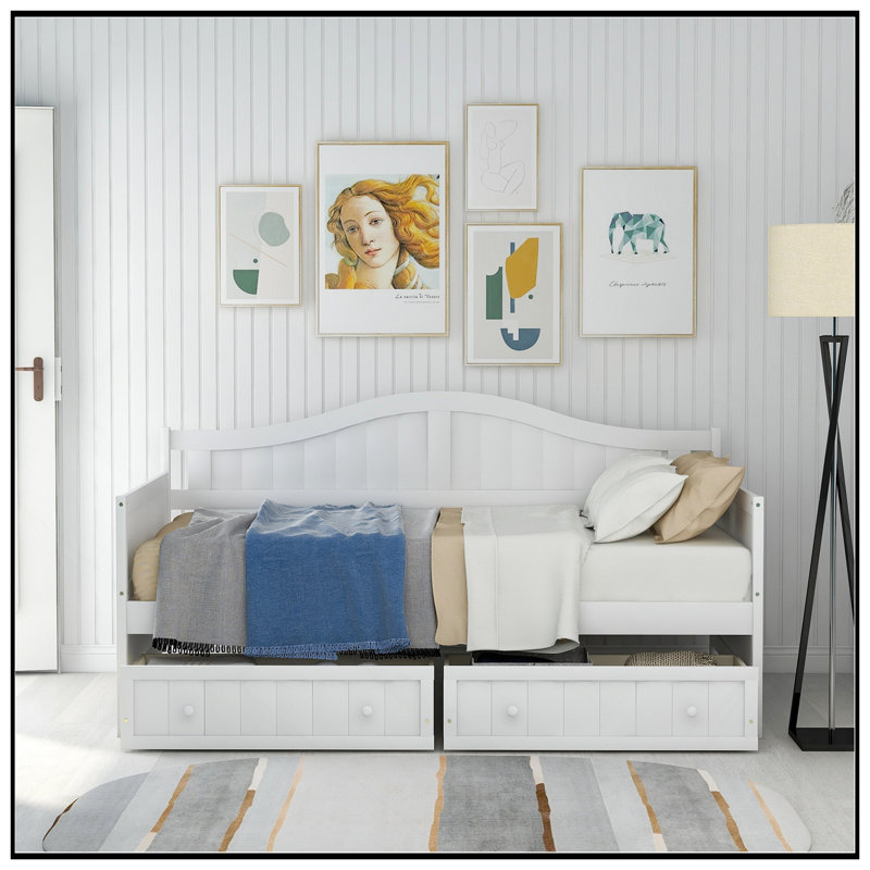 Twin Wooden Daybed With 2 Drawers, No Box Spring Needed, Perfect For Bedroom And Living Room, White