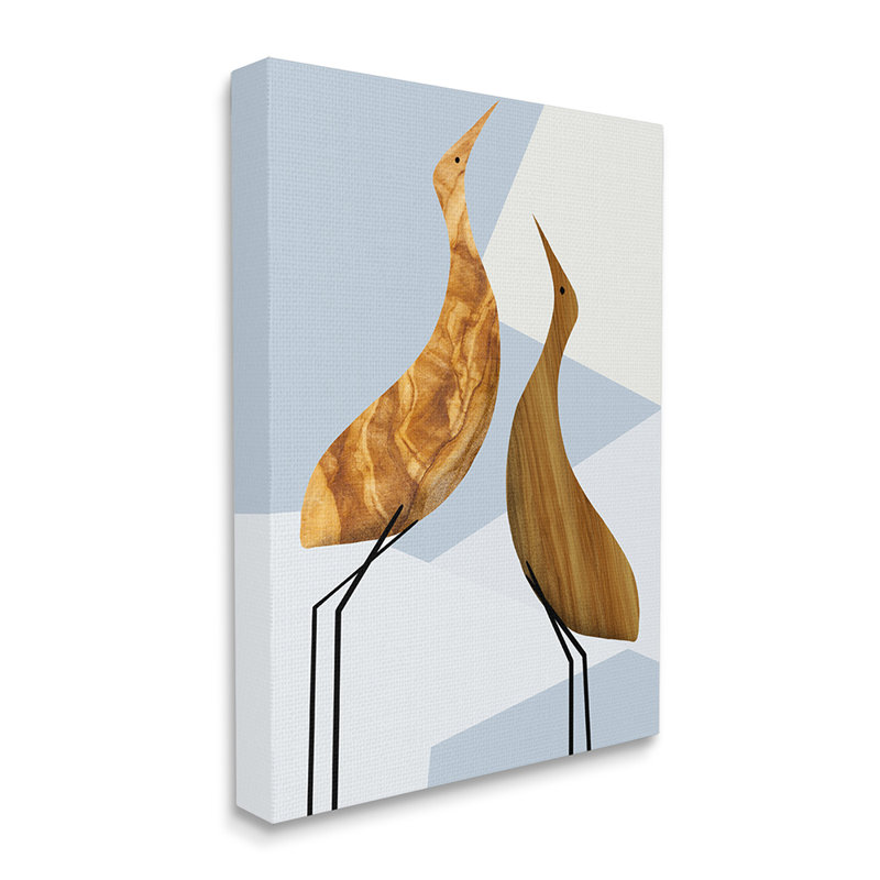 «Tall Tree Pattern Birds Blue Geometric Shapes» par Daphne Polselli - impression d'art graphique, Toile tendue