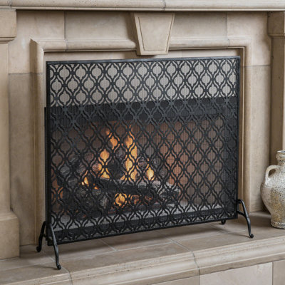 Pare-étincelles en fer à panneau simple, motif circulaire contemporain superposé, finition noire, profondeur de 40,59 po, largeur de 11,56 po, hauteur de 34,9 po, protège la maison contre la fumée et les brûlures de braises, écran requis pour l'assemblage