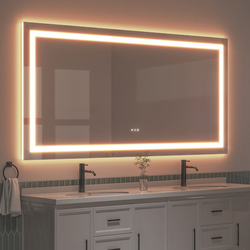 Frameless LED Light Anti-Fog Wall Bathroom Vanity Mirror with Backlit & Frontlit, 40" x 84"
