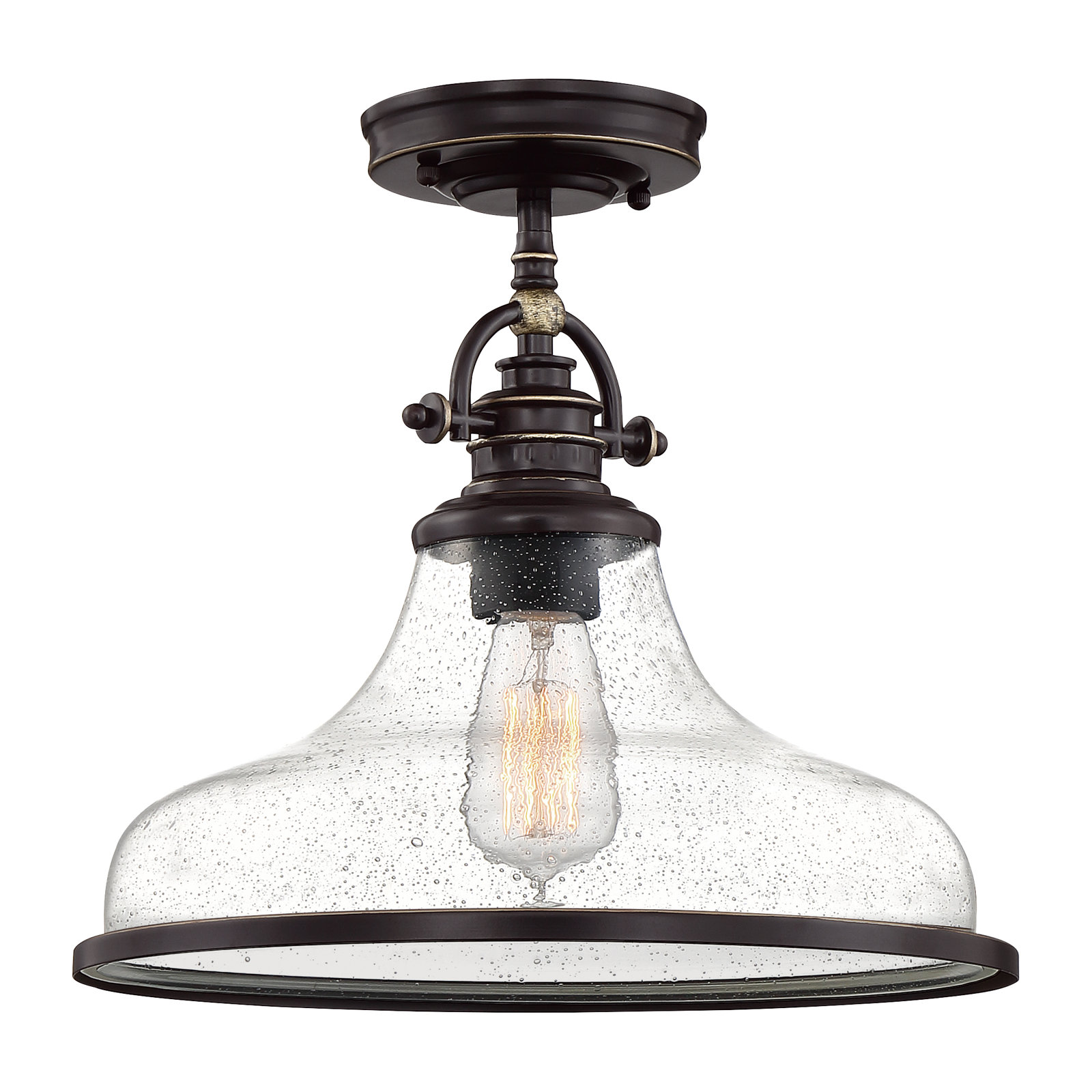 Maybery 1 - Light Single Dome Pendant, Palladian Bronze, 11.5" H x 13.5" W x 13.5" D, Clear Seedy Glass