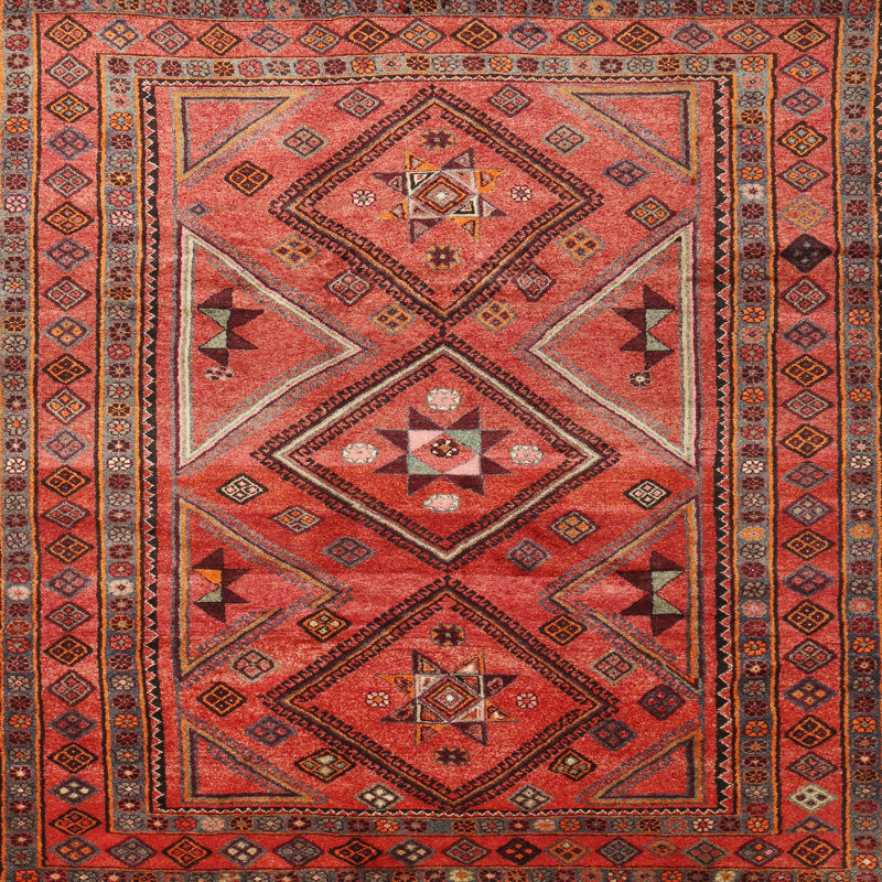 Tapis traditionnel rouge / brun, Carré 3 pi
