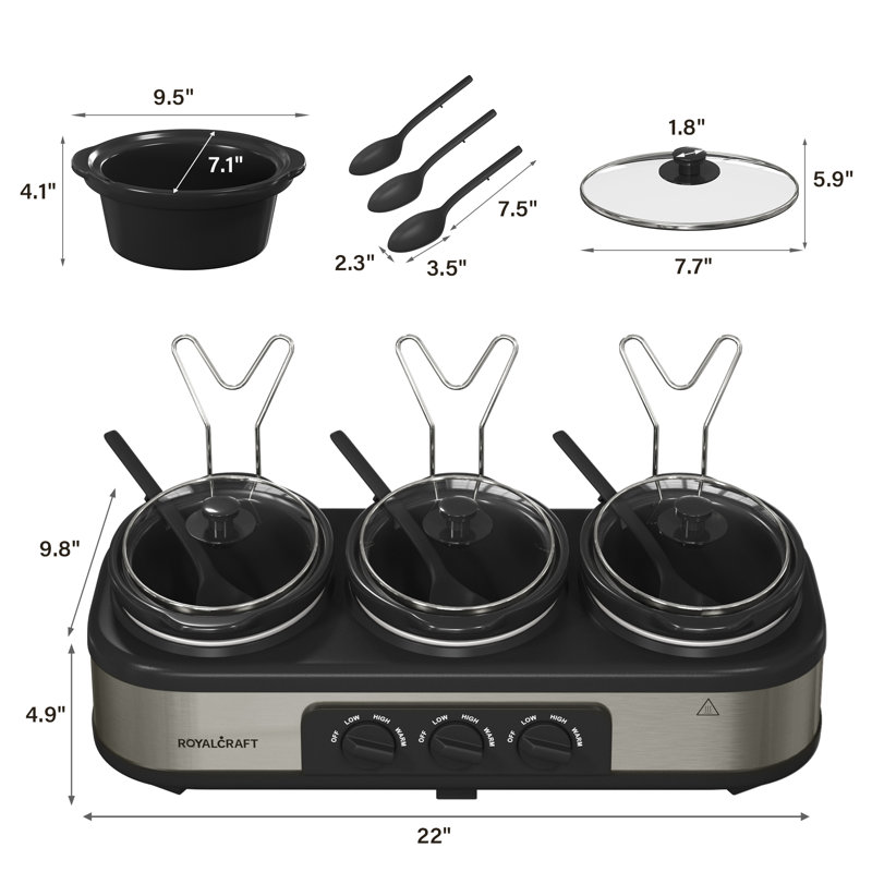 Royalcraft 3x1.5 Qt. Slow Cooker with 10 Inner Bags, Silver