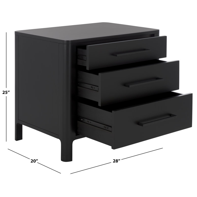 Abbiava 3 Drawer Wood Nightstand, Black