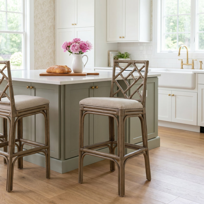 Fulton Woven Stool, Beige Seat / Gray Frame, Bar Stool (30" Seat Height)