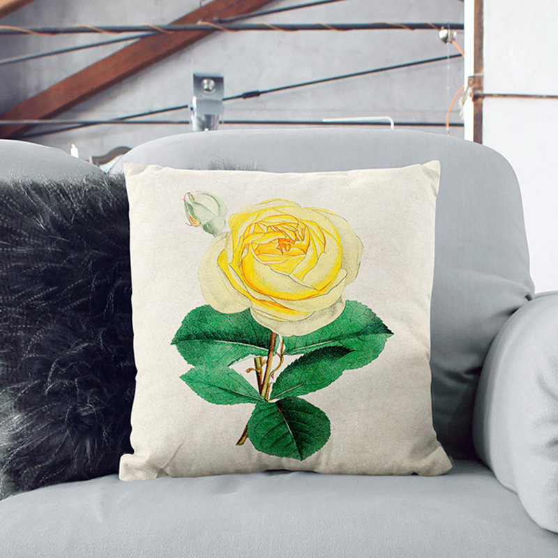 Illustration of a Yellow Rose Cushion with Filling, 55cm H x 55cm W x 20cm D, Black
