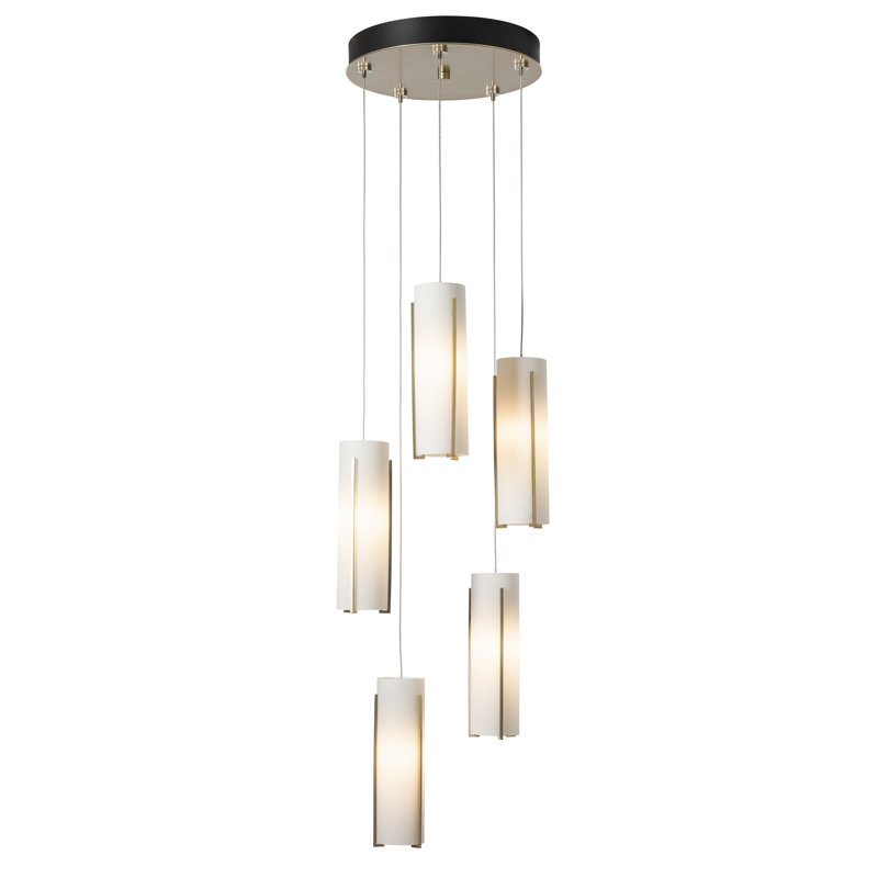 Exos 5 - Light Cluster Cylinder Pendant, Opal Glass, Modern Brass, Standard: 13" to 80"