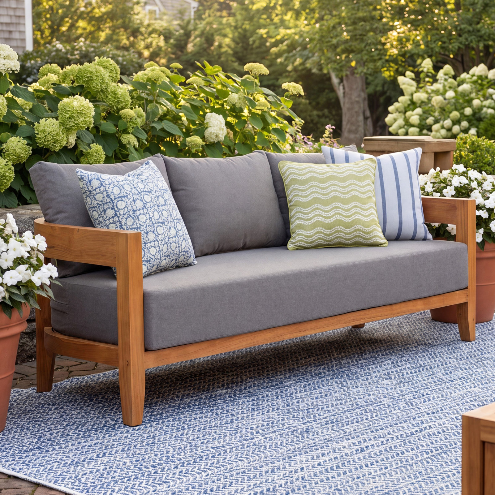 Keaton 78" Teak Patio Sofa, Gray