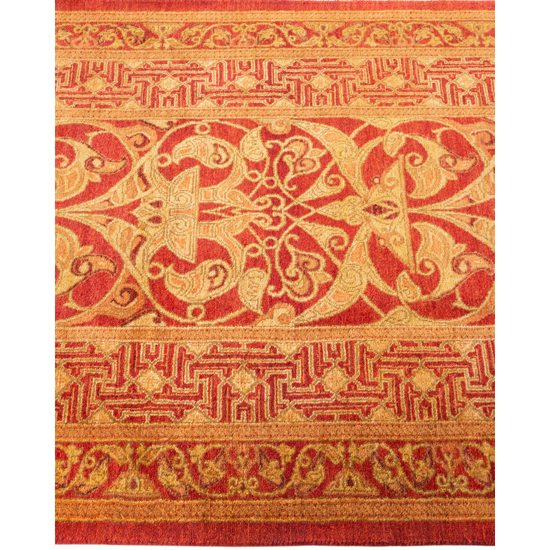 Hand-Knotted Burnt Orange Wool Floral Runner Rug