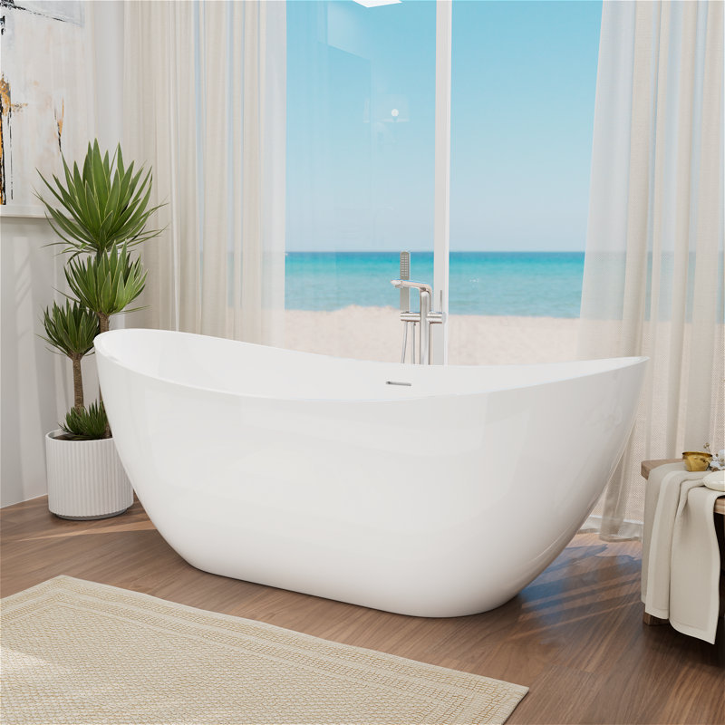 67" x 28"  Acrylic Oval Design with Double Slipper Freestanding Tub with Chrome Drain & Overflow, Spa-Inspired Luxury for Modern Bathrooms