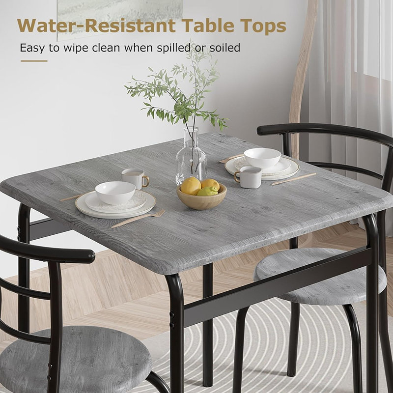 Ensemble de table et chaises de salle à manger 3 pièces - Gris - Ensemble de coin-repas en métal et en bois pour 2 personnes, conception peu encombrante pour les petits espaces ou le coin-repas