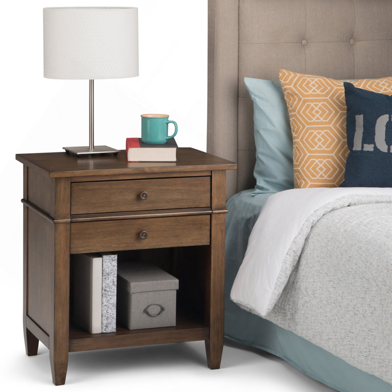 Carlton - Bedside Table - Rustic Natural Aged Brown, Dark Brown