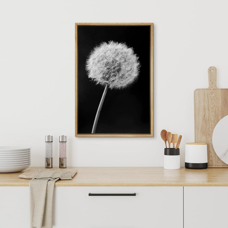 Dandelion " Retro Film Grain Dandelion Closeup Floral Plants Photography Modern Art Rustic ", Natural Floater Frame