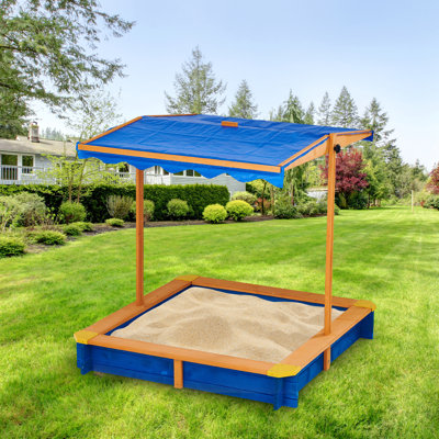 Teamson Kids 118cm x 118cm Solid Wood Square Sandbox with Cover