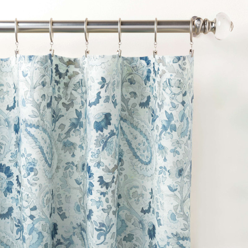 Ines Linen Curtain Panel, 50"W x 96"L, Blue