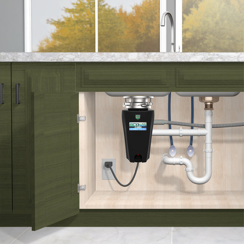Eco Logic Compact 1/2 HP Quiet Garbage Disposal with Power Cord and Odor Shield, Continuous Feed Food Waste Disposer