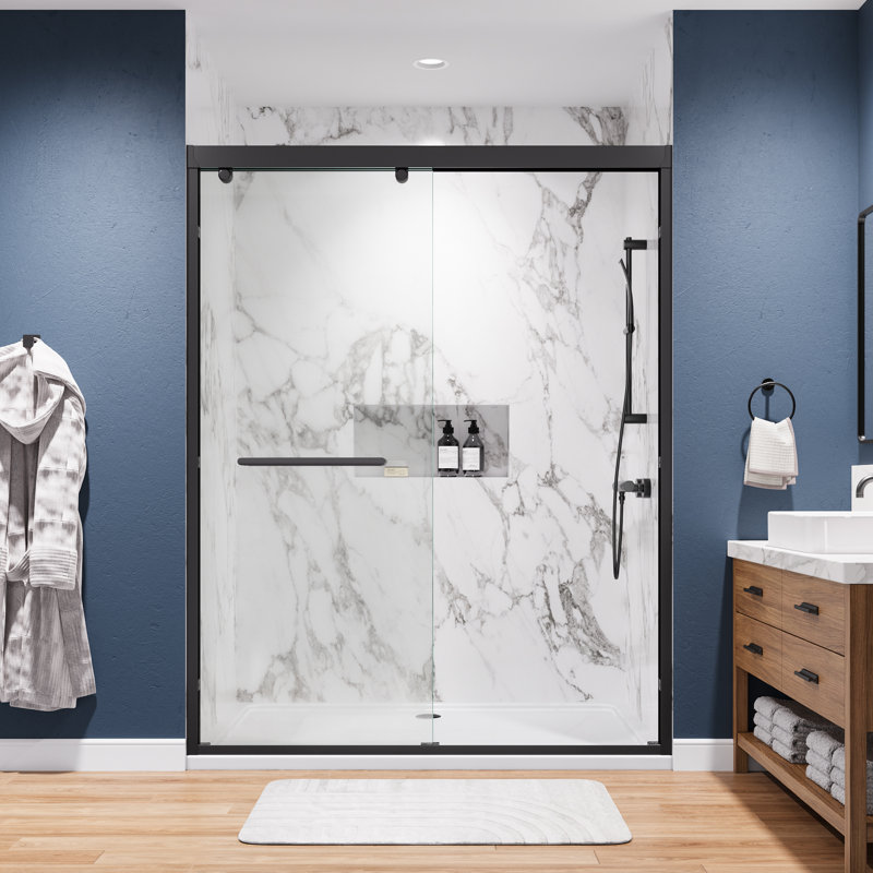 56"-60" W x 76" H Double Sliding Framed Shower Door with 5/16" Tempered Glass, Stainless Steel Accessories, Mattle Black