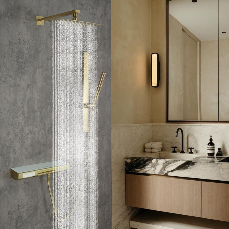 Système de douche mural complet à 3 fonctions avec douche à main à barre coulissante et pomme de douche à effet pluie