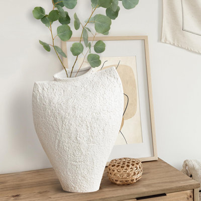 Vase en céramique blanc chaud fait à la main, vase texturé moderne pour la maison, centre de ferme, étanche, 11 pouces
