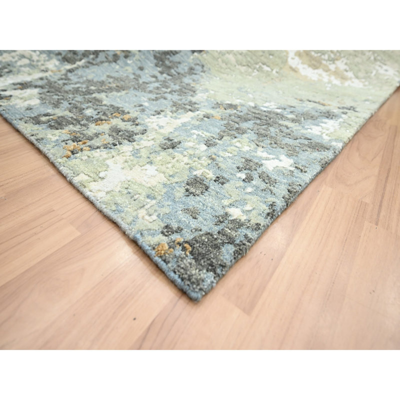 9'x12'1" Brown Densely Woven Abstract Design Pure Wool Hand Knotted Rug 92BD34C201A049B9B9848FCC2B3F4F7A