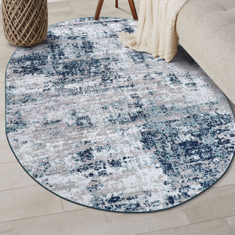 Tapis gris / bleu / ivoire Willington, Ovale 5 pi x7 pi