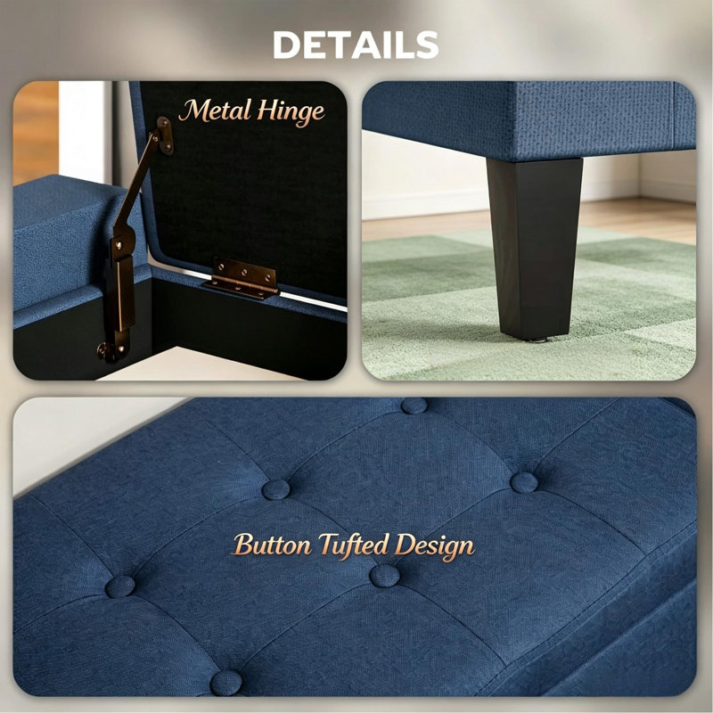 Banc de rangement avec repose-pieds, banc d'entrée rembourré avec siège, avec plateau relevable et pieds en bois d'hévéa