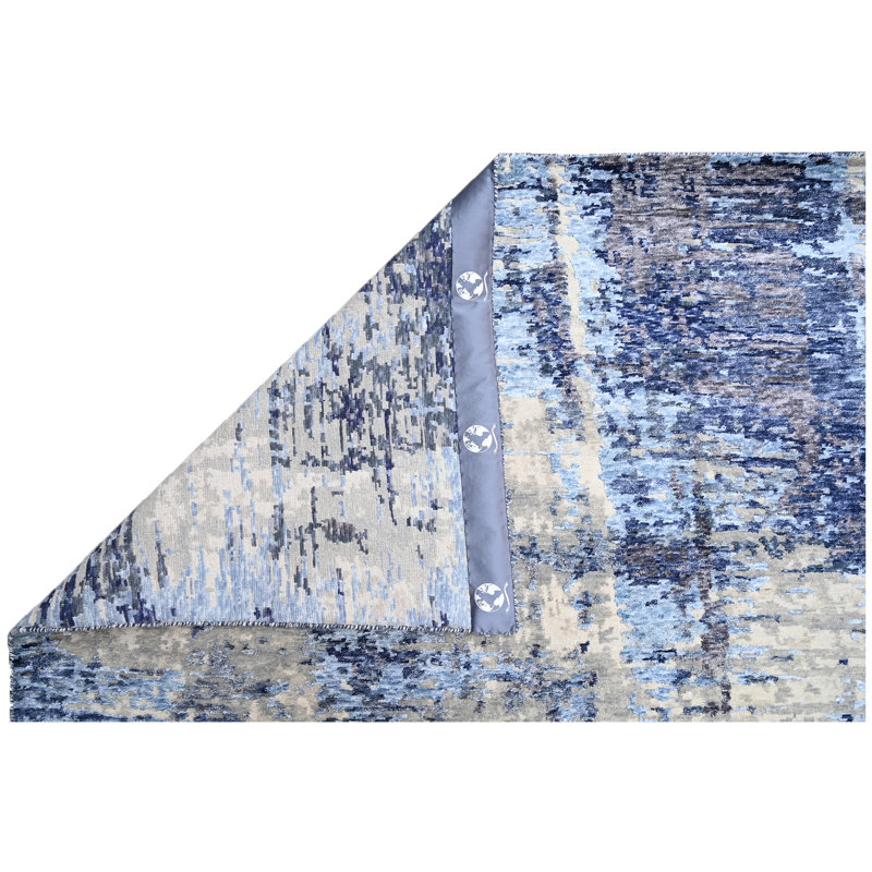 Tapis rectangulaire gris / bleu / noir / crème, Rectangle 9 pi x 12 pi