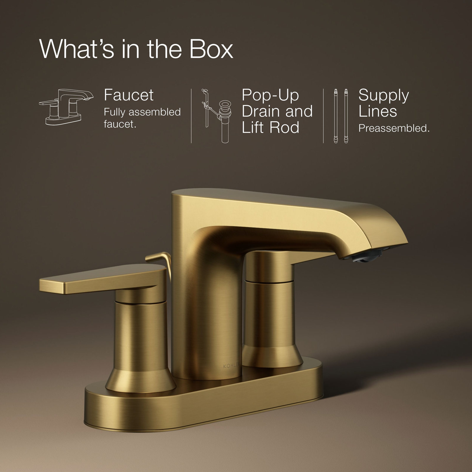 Hint 4" Centerset Bathroom Faucet with Drain, Vibrant Brushed Moderne Brass