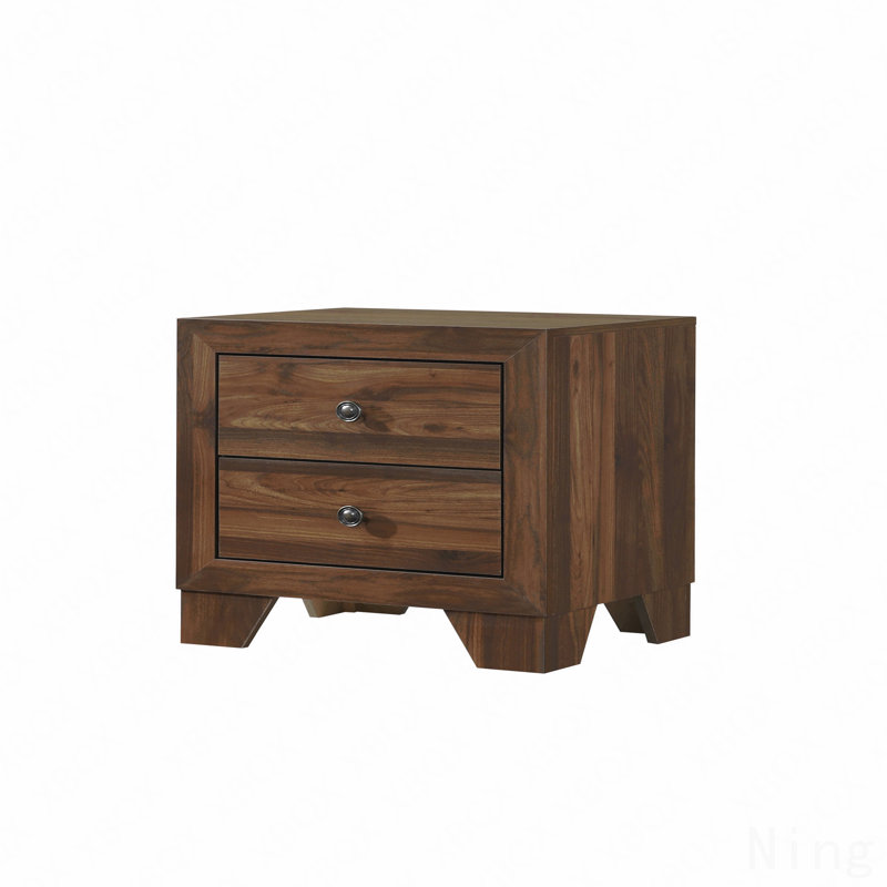 Table de chevet 1 tiroir 2 pièces avec quincaillerie en métal, finition cerisier brun, meubles de chambre à coucher