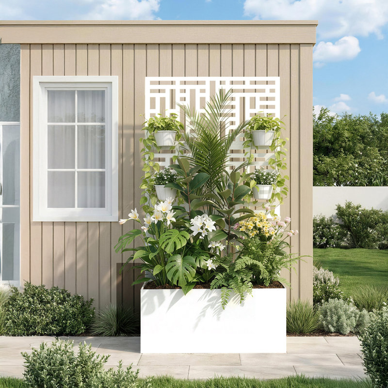70 In. Metal Garden Bed With Trellis, White