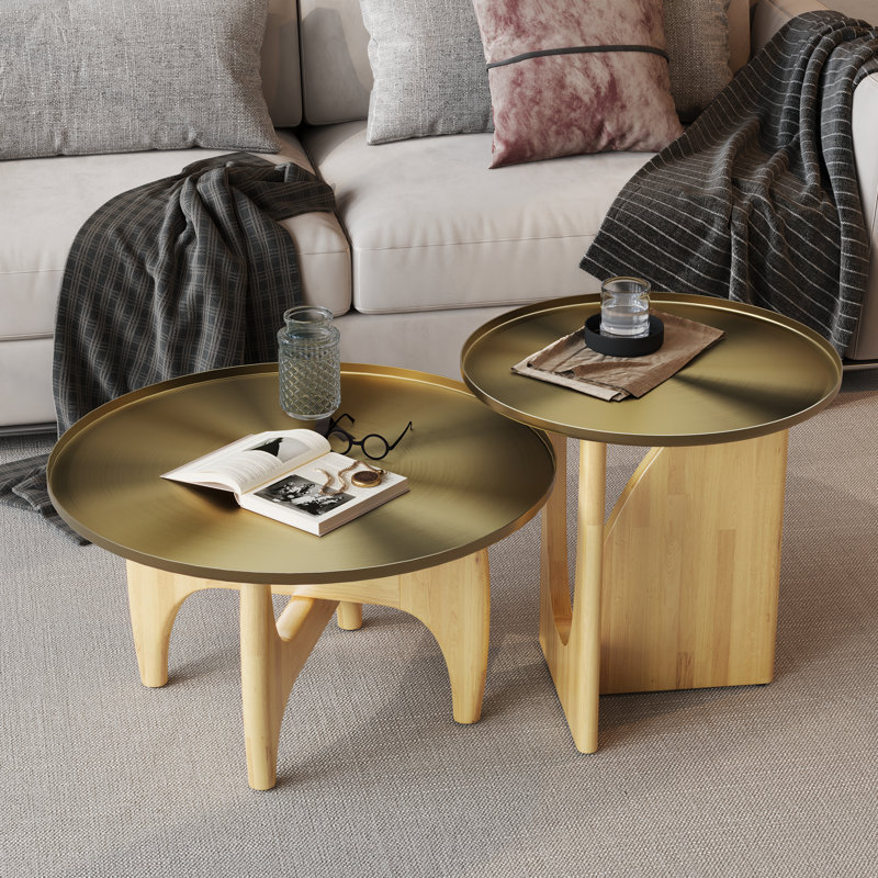 Ensemble de tables basses rondes, 2 pièces: table basse, table de bout, Beige