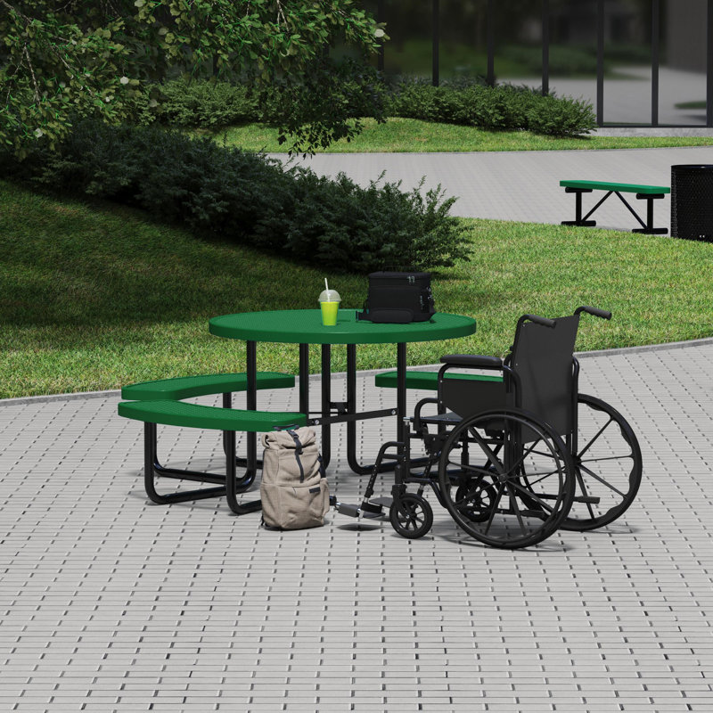 Leisure Craft 46" Round ADA Accessible Outdoor Picnic Table with 3 Bench Seats, Green