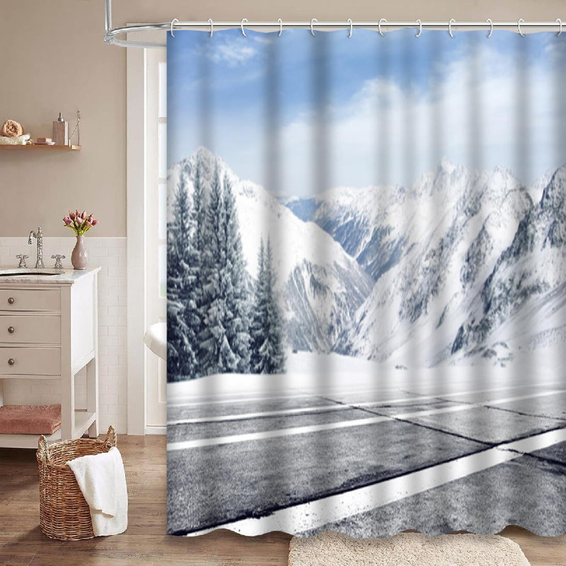 Rideau de douche Winter Snowy Road Country Trees, L 72 po x l 78 po