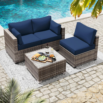 Outdoor 8-Piece 4" Replacement Cushion Set – 3 Seat Cushions, 3 Backrests, 2 Corner Cushions – Cushion Set Only