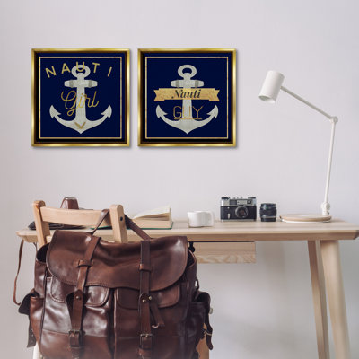  «Nauti Girl & Guy Anchors», ensemble de 2 toiles flottantes encadrées par Graffi *ee Studios