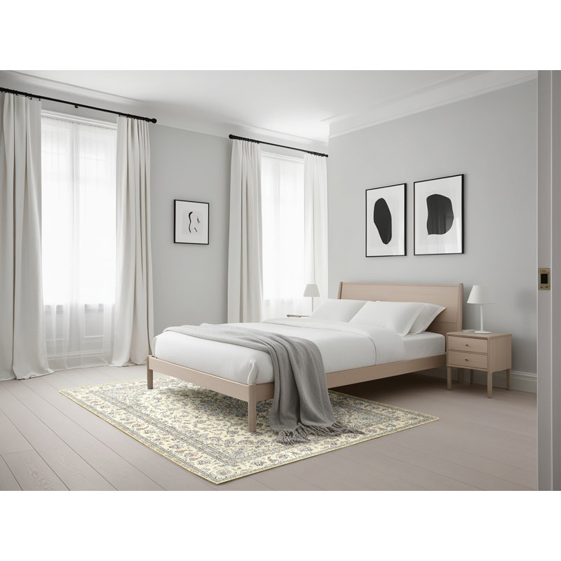 Tapis oriental en laine crème et gris, Rectangle 5 pi x 7 pi