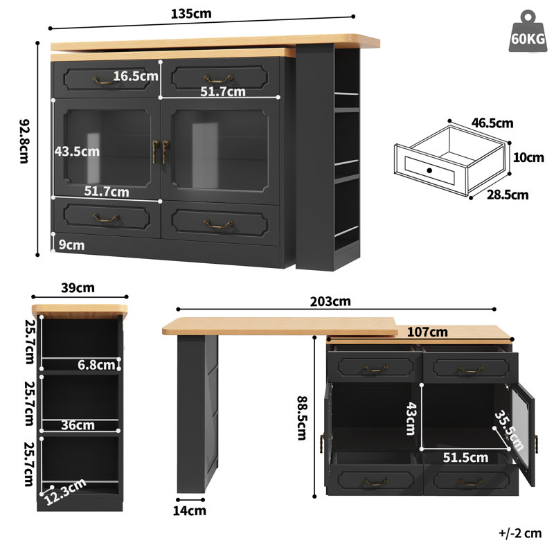 Wood Kitchen Island, Black