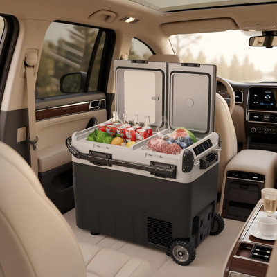 Réfrigérateur congélateur portatif à compresseur 28 / 28V 12V 28V, 28 pouces, affichage numérique de la température, adaptateur CA double alimentation, refroidissement silencieux pour camion, camping-car, camping, voyage sur la route, gris foncé