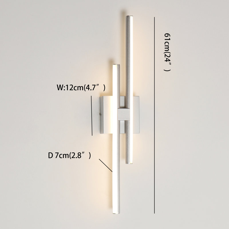 Keyli 2-Light 24 Inch LED Vanity Light Bath Bar Dimmable Linear Wall Sconces, Silver